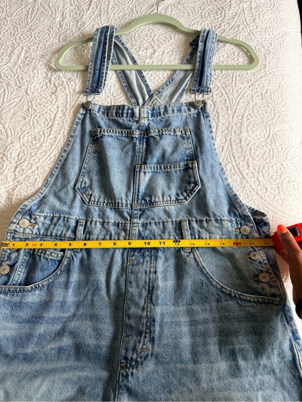 Free People We The Free Light Blue Denim Short Overalls - Picture 7 of 7
